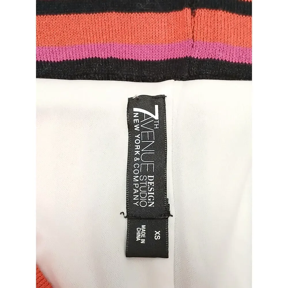 New‎ York & Co 7th Ave Skirt Sz XS Rainbow Stripe Knit Pleated Midi Artsy Boho
